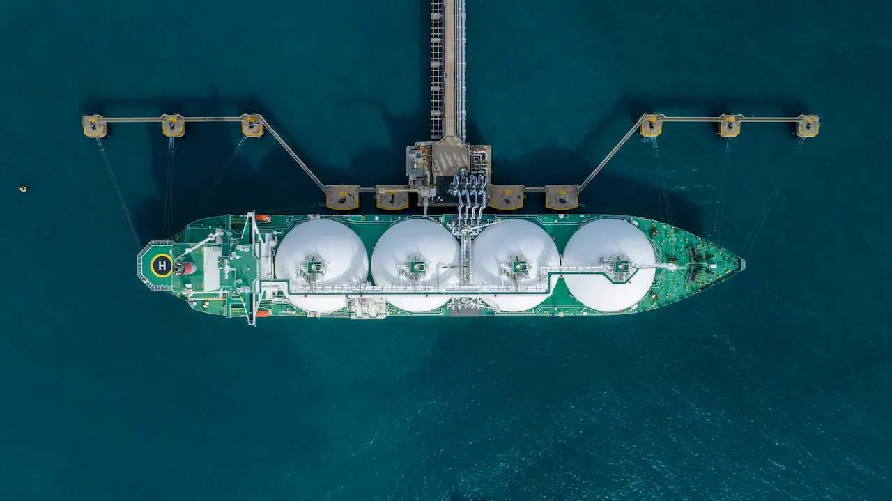 LNG tanker aerial view — liquid natural gas shipping and procurement
